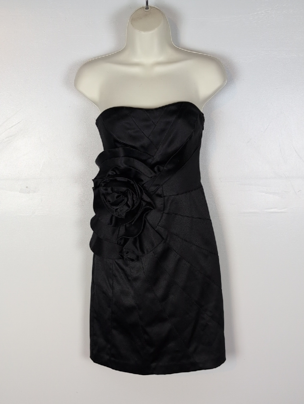 White House Black Market Satin Strapless Rosette Cocktail Dress